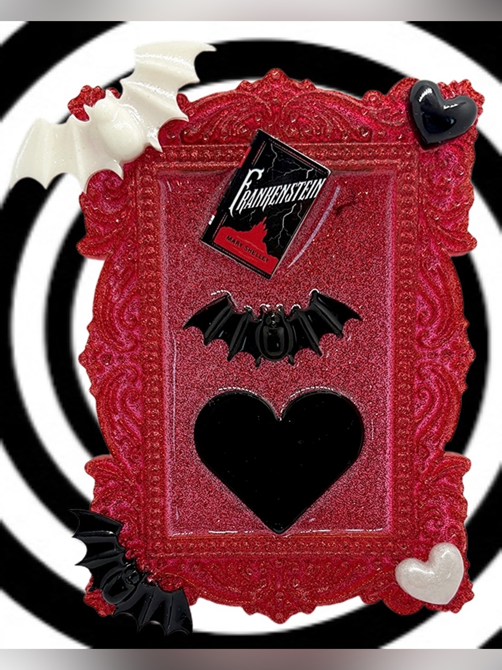 Handmade “Dracula’s Crush” Glitter Resin Mini Framed Mixed Media Weird Art
